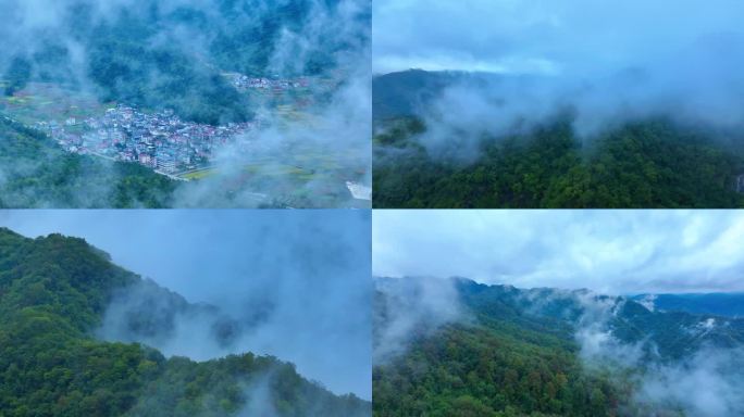 航拍皖南山区大自然山川云海云雾缭绕