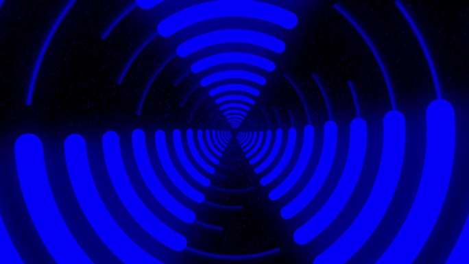 4K未来蓝青色霓虹灯发光隧道高科技运动在黑色背景