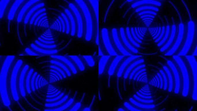 4K未来蓝青色霓虹灯发光隧道高科技运动在黑色背景