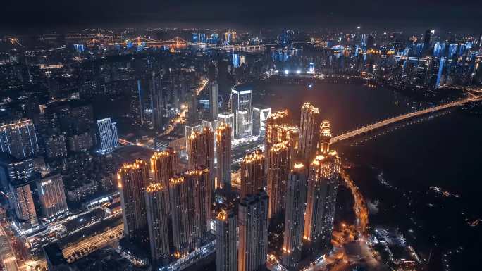 武汉沙湖中北路汉街襄阳大厦航拍夜景延时