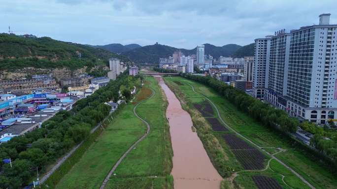 [4K]航拍素材.延安延河两岸风光