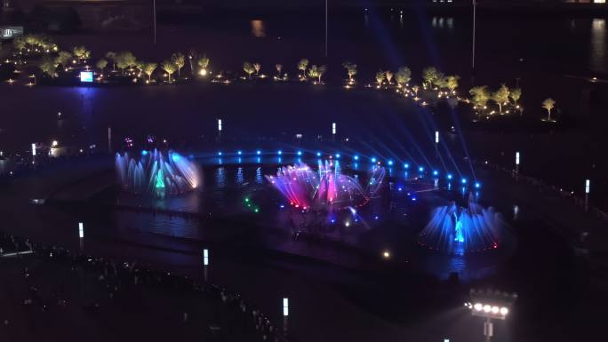 航拍大连东港音乐喷泉