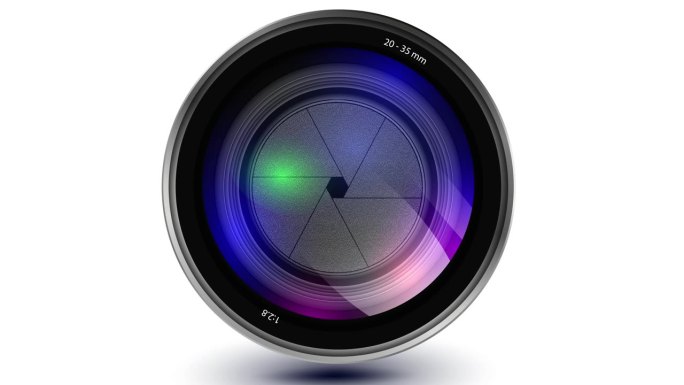 数码单反相机的数码镜头光圈光圈特写。光圈调节通过打开和关闭光圈。控制焦距和光线。
