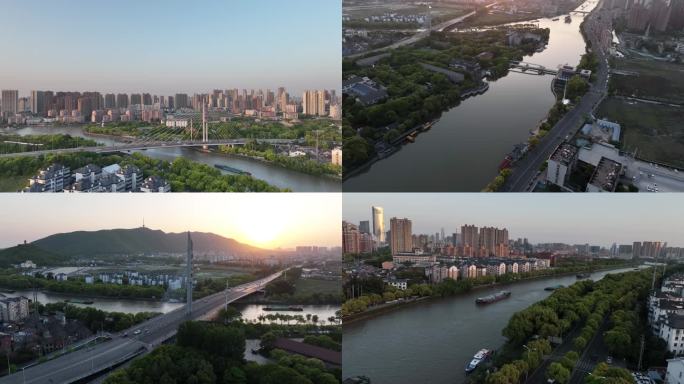 无锡城市大景 蓉湖大桥 运河旁 航拍4k