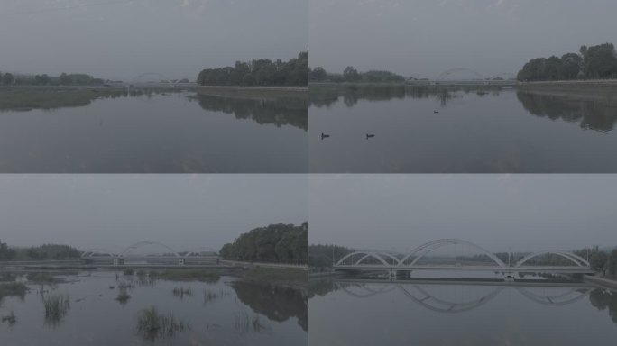 长治沁源航拍环境保护生态变化桥湿地