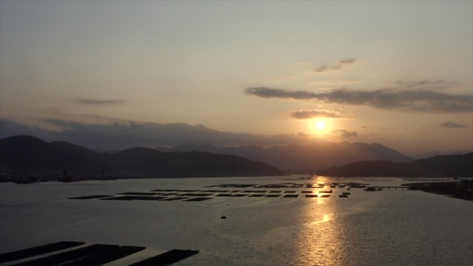 福建 宁德  海上  养殖  渔排 夕阳