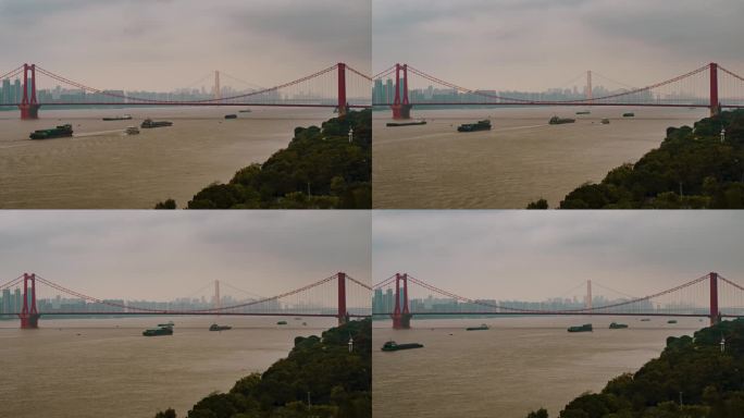 武汉长江大桥阴天船只延时4K