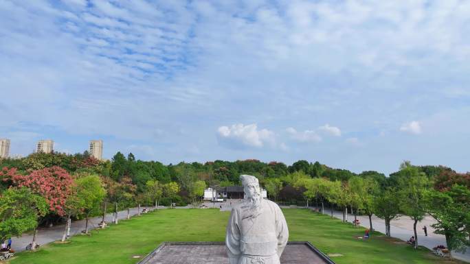 苏东坡雕像苏东坡纪念馆4K运动镜头航拍