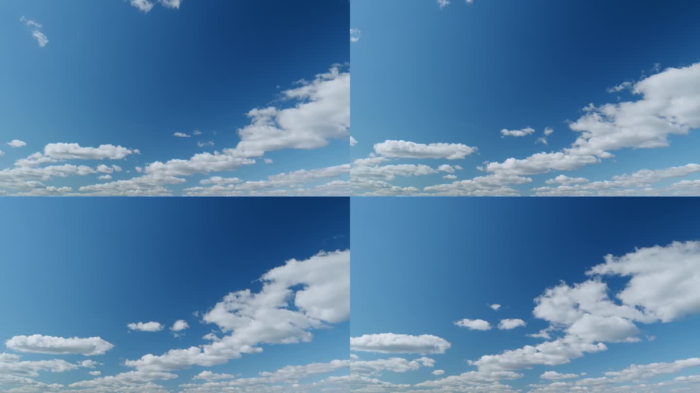 自然天气蓝天。地平线上的云是蓝色的，天空是蓝色的。间隔拍摄。