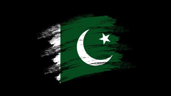 4K油漆刷巴基斯坦国旗与阿尔法频道。挥舞着刷过的巴基斯坦旗帜。透明背景纹理织物图案高细节。
