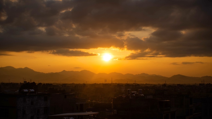 6K夕阳黄昏城镇晚霞