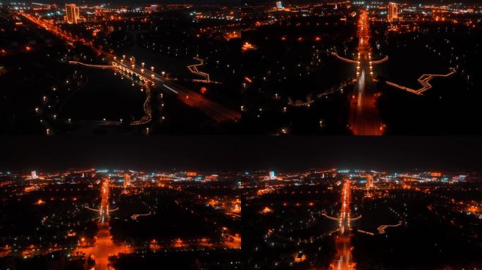 新疆图木舒克市夜景航拍延时摄影