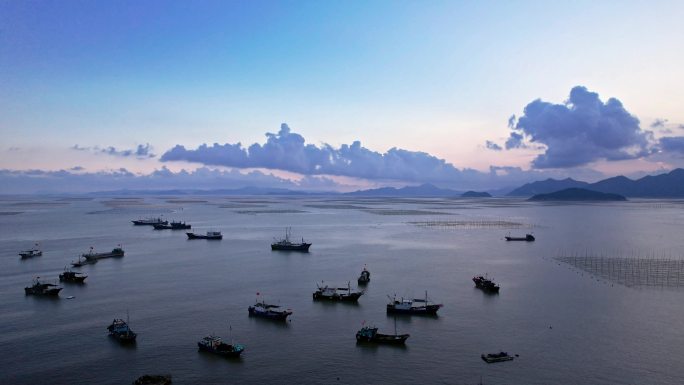 航拍福建宁德霞浦海岸滩涂 渔船