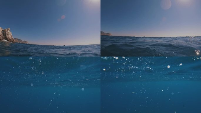 镜头缓缓下降到希腊地中海的蓝色水下