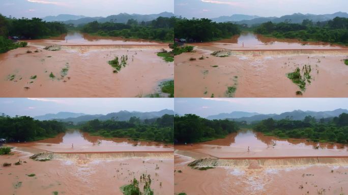 大雨后河水暴涨漫过道路水土流失泥水浸漫