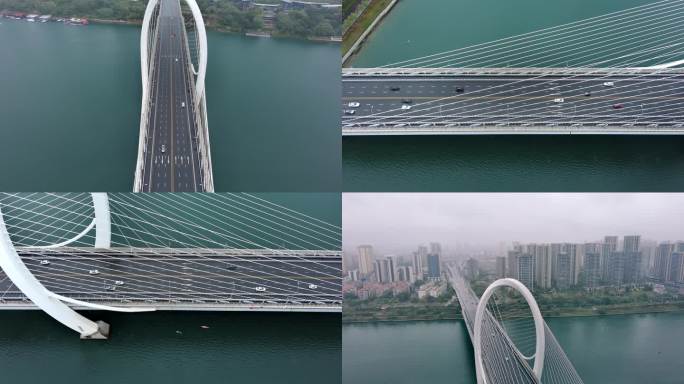 航拍广西柳州白沙大桥路面车流