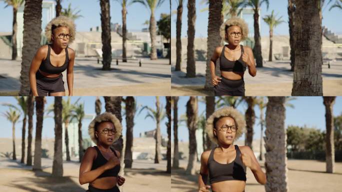 一名非洲妇女在开始跑步前试着呼吸