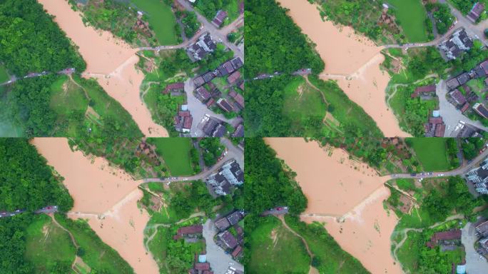 大雨后河水暴涨漫过道路水土流失泥水浸漫