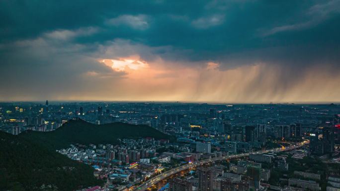 济南傍晚暴雨将至航拍延时