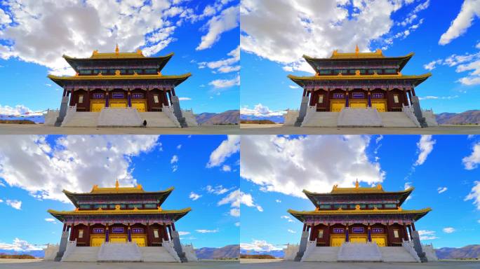 珠穆朗玛关帝庙 延时 蓝天白云关帝庙西藏