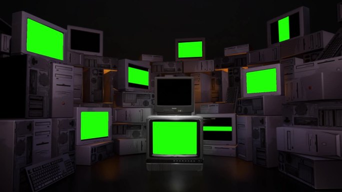 电视电视显示器老式绿屏打开