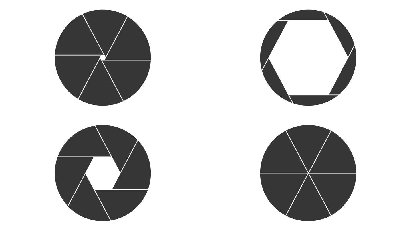 光圈隔膜运动图形说明动画。数码单反相机光圈的开启和关闭。光和焦距的调整设置。简单的模拟