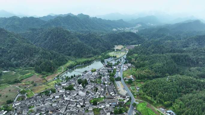 航拍安徽省黟县黄山西递古村落