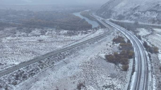 寒露时节湿地初雪雪花纷飞