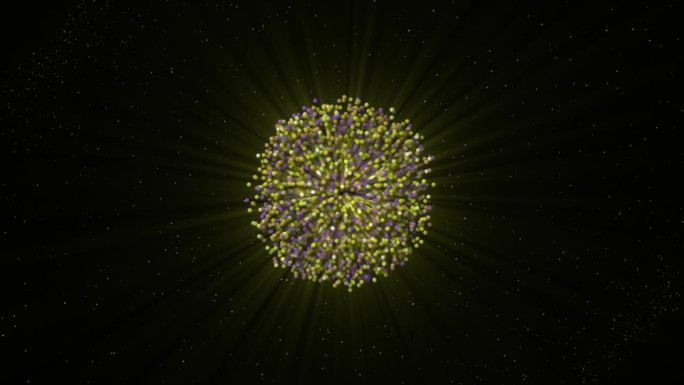 能量螺旋在太空中形成球状。运动。从明亮的螺旋宇宙流发光球。由能量螺旋形成致密宇宙球