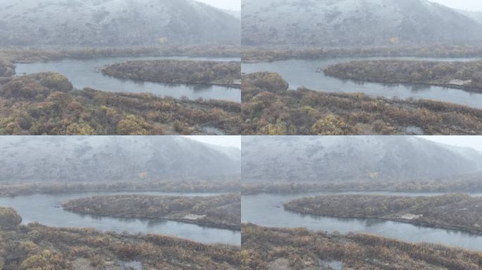 大兴安岭秋色山水湿地河流风雪