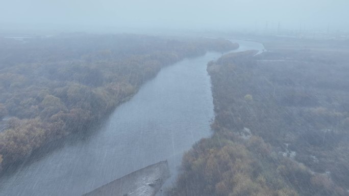 湿地风雪交加河流秋景