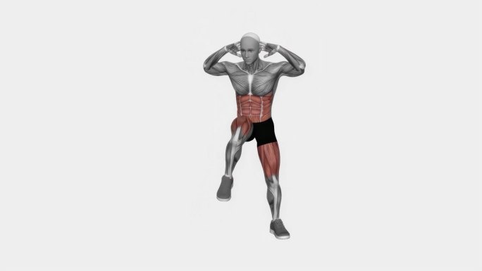 交叉肘到膝盖健身运动锻炼动画男性肌肉突出演示4K分辨率60 fps