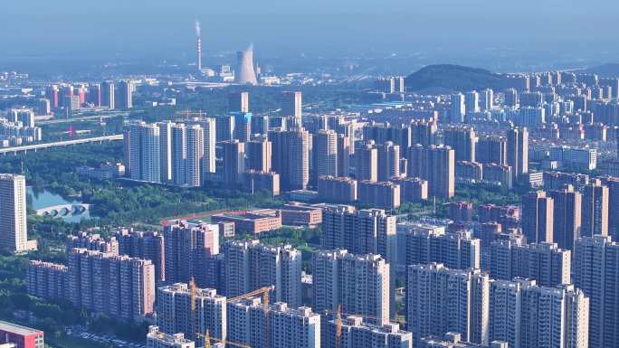 航拍枣庄新城高楼大厦城市发展空间压迫感