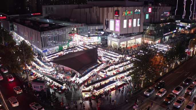 夜市航拍青岛李村夜市航拍