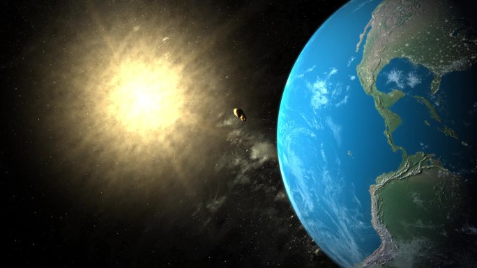 图塔提斯小行星离地球很近，背景是太阳