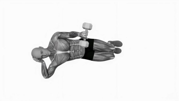 哑铃躺着旋转地板健身运动锻炼动画男性肌肉突出演示4K分辨率60 fps