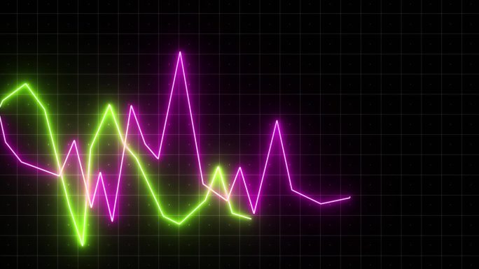 霓虹灯图表上下移动的数字电脑屏幕与黑暗的背景。运动。股票市场或加密货币市场