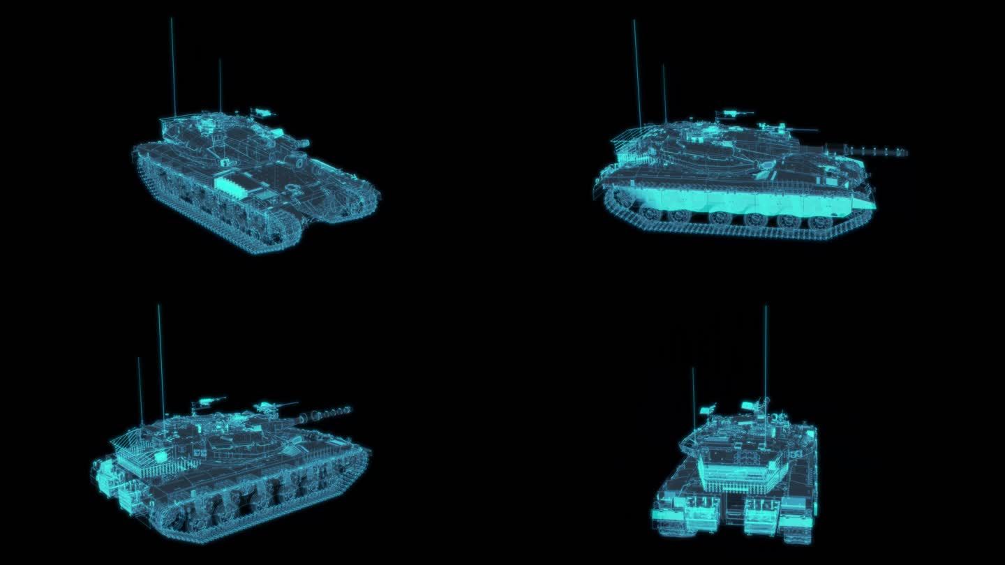 装甲坦克车 军事科幻透明网格线框军队