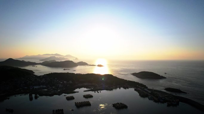 航拍福建宁德霞浦海岸滩涂 岛屿日出 海洋