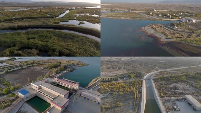 新疆巴州博湖 孔雀河流出博斯腾湖4K航拍