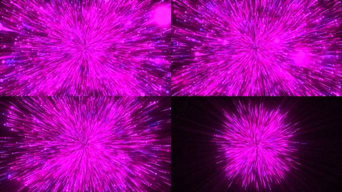神奇的粉色动画，粒子球和光线变得更小。运动。粒子向屏幕中心移动