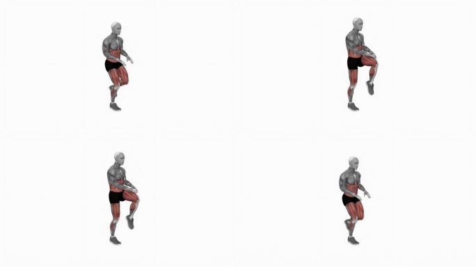 体重膝盖推力健身运动锻炼动画男性肌肉突出演示4K分辨率60 fps