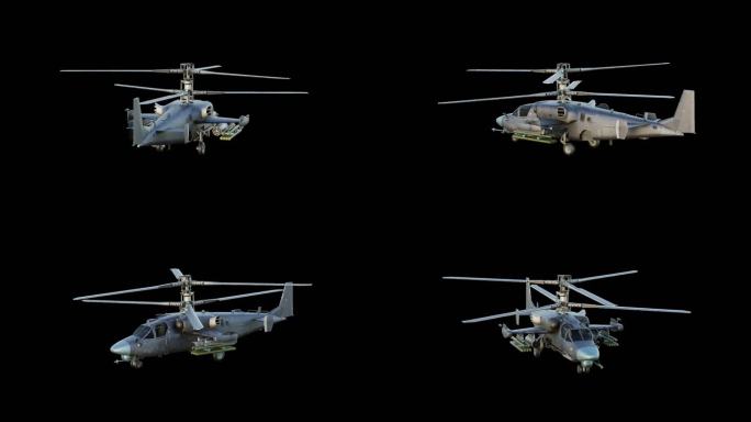 卡-52短吻鳄武装直升机三维旋转透明