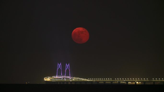 4K高清港珠澳大桥中国结月亮升起
