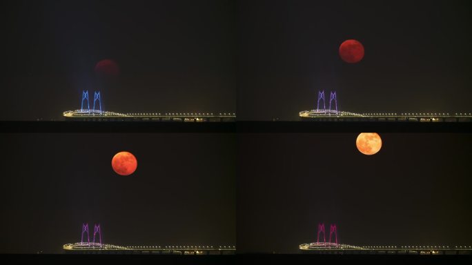 4K高清港珠澳大桥中国结月亮升起