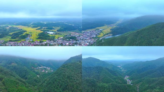 航拍江南山区阴雨绵绵天气潮湿乌云密布延时