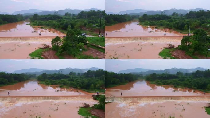 大雨后河水暴涨漫过道路水土流失泥水浸漫