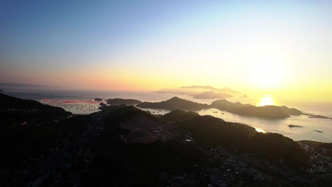 航拍福建宁德霞浦海岸滩涂日出 岛屿