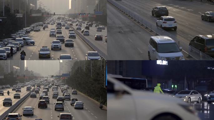 城市车流车水马空城市交通道路早晚高峰车辆