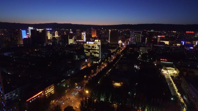 航拍内蒙城市呼和浩特乌兰察布街景夜景